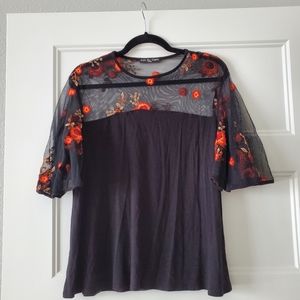 Embroidered shirt, Kim & Cami large women's black and red top